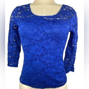Peck & Peck Blue Lace and Lined Women's Top Size PM